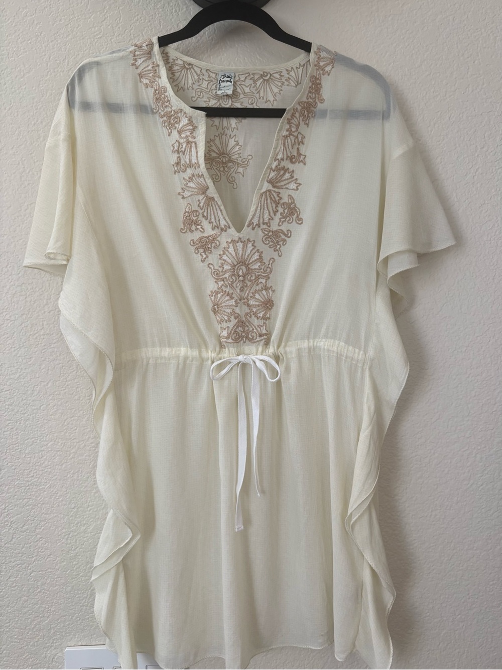 Free People Cream Embroidered V-Neck Tunic